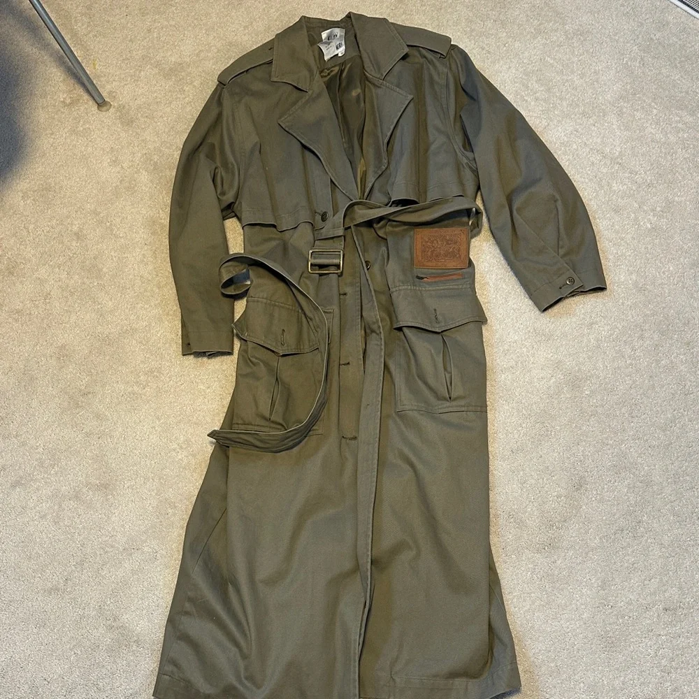 Vintage Olive Green Trench Coat with Belt - Picture 1 of 6